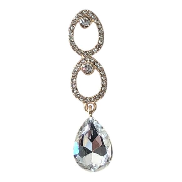 Saks Fifth Avenue NWT Gold Tone Shiny Rhinestones Triple Teardrop Earrings - Picture 8 of 10